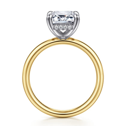 Peace - 14K Yellow-White Gold Emerald Cut Hidden Halo Diamond Engagement Ring