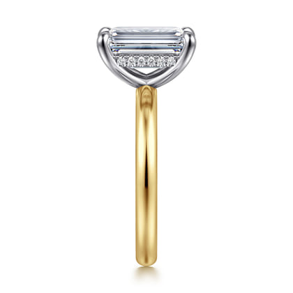 Peace - 14K Yellow-White Gold Emerald Cut Hidden Halo Diamond Engagement Ring