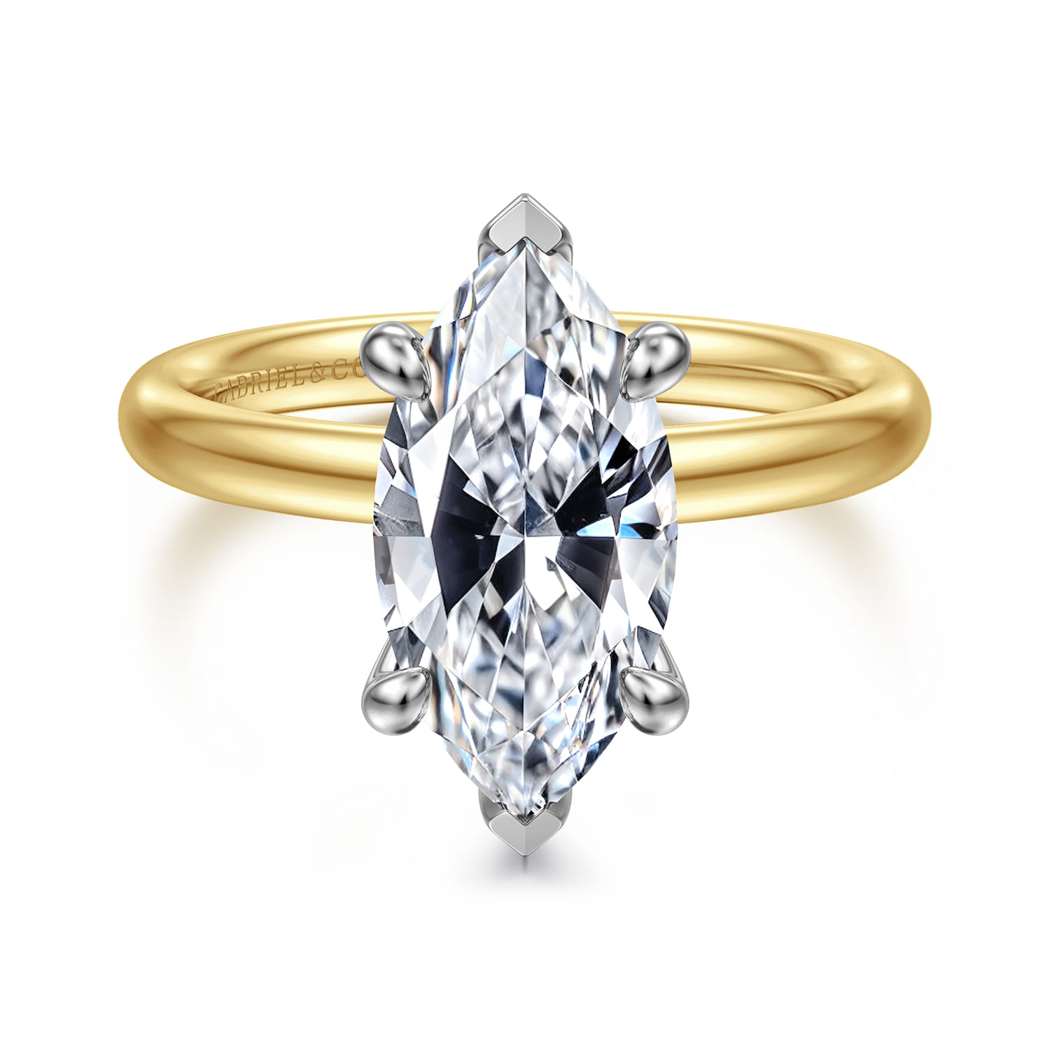 Peace - 14K Yellow-White Gold Marquise Shape Diamond Engagement Ring