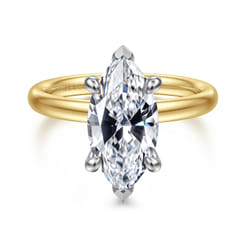 Peace - 14K Yellow-White Gold Marquise Shape Hidden Halo Diamond Engagement Ring
