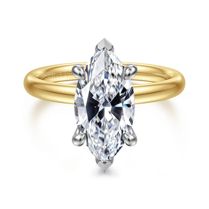 Peace - 14K Yellow-White Gold Marquise Shape Hidden Halo Diamond Engagement Ring