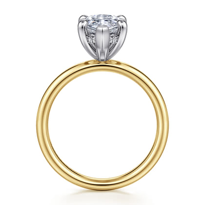 Peace - 14K Yellow-White Gold Marquise Shape Hidden Halo Diamond Engagement Ring