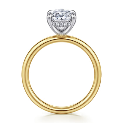 Peace - 14K Yellow-White Gold Oval Hidden Halo Diamond Engagement Ring