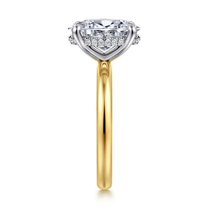 Peace - 14K Yellow-White Gold Oval Hidden Halo Diamond Engagement Ring