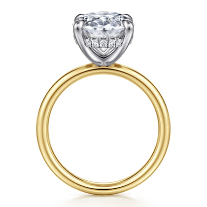 Peace - 14K Yellow-White Gold Oval Hidden Halo Diamond Engagement Ring