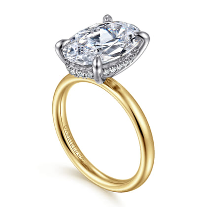 Peace - 14K Yellow-White Gold Oval Hidden Halo Diamond Engagement Ring