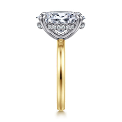 Peace - 14K Yellow-White Gold Oval Hidden Halo Diamond Engagement Ring