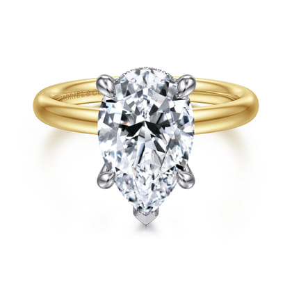 Peace - 14K Yellow-White Gold Pear Shape Diamond Engagement Ring
