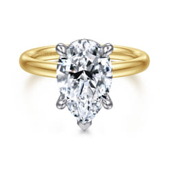 Peace - 14K Yellow-White Gold Pear Shape Hidden Halo Diamond Engagement Ring