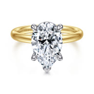 Peace - 14K Yellow-White Gold Pear Shape Hidden Halo Diamond Engagement Ring