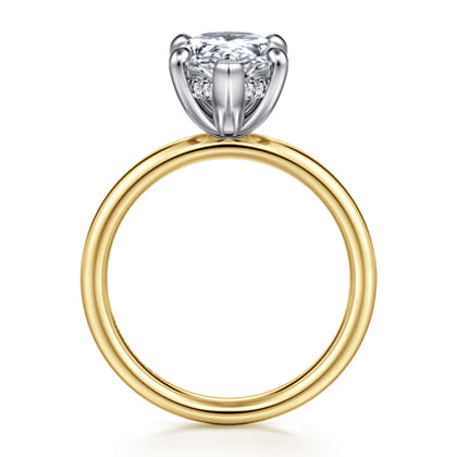 Peace - 14K Yellow-White Gold Pear Shape Hidden Halo Diamond Engagement Ring