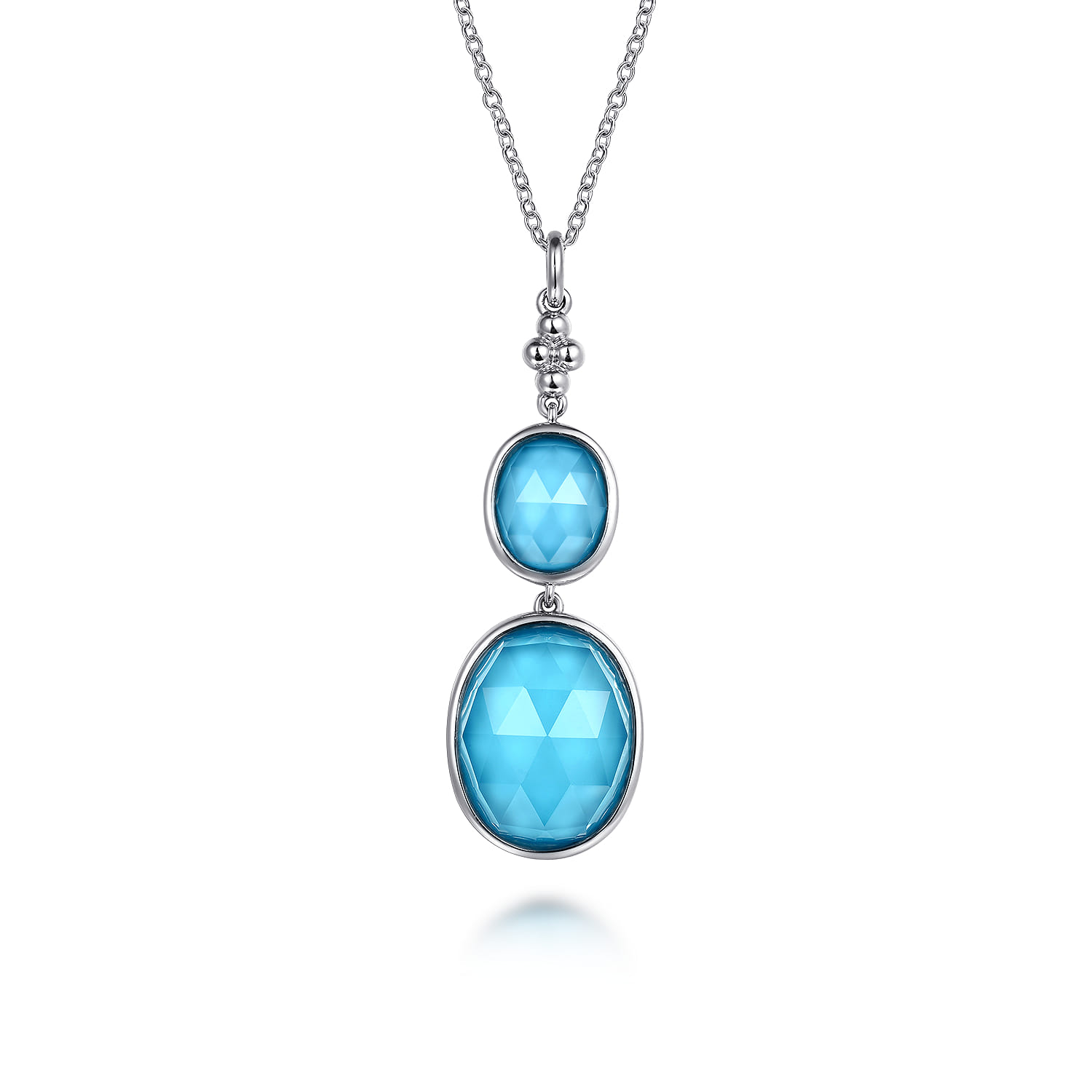 Pendant Drop Necklace 925 Sterling Silver Rock Crystal and Turquoise Bujukan