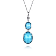 Pendant Drop Necklace 925 Sterling Silver Rock Crystal and Turquoise Bujukan