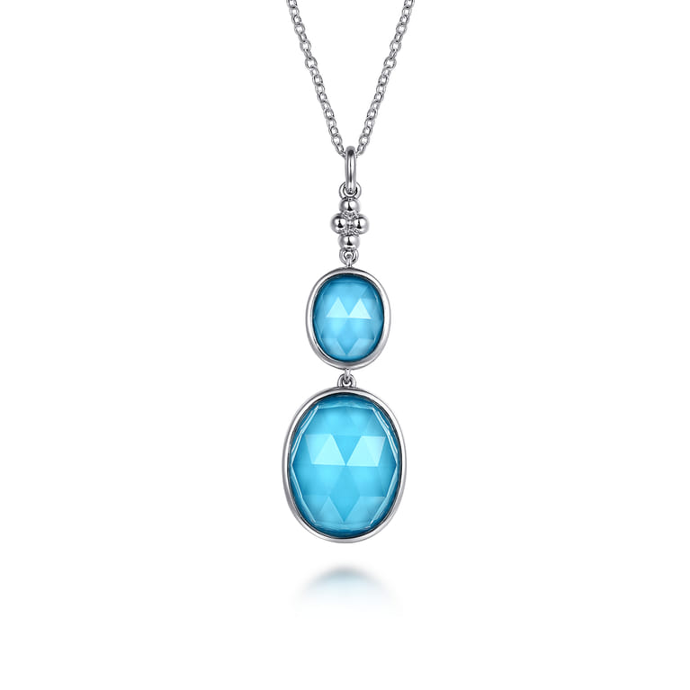 Pendant Drop Necklace 925 Sterling Silver Rock Crystal and Turquoise Bujukan - Shot 1