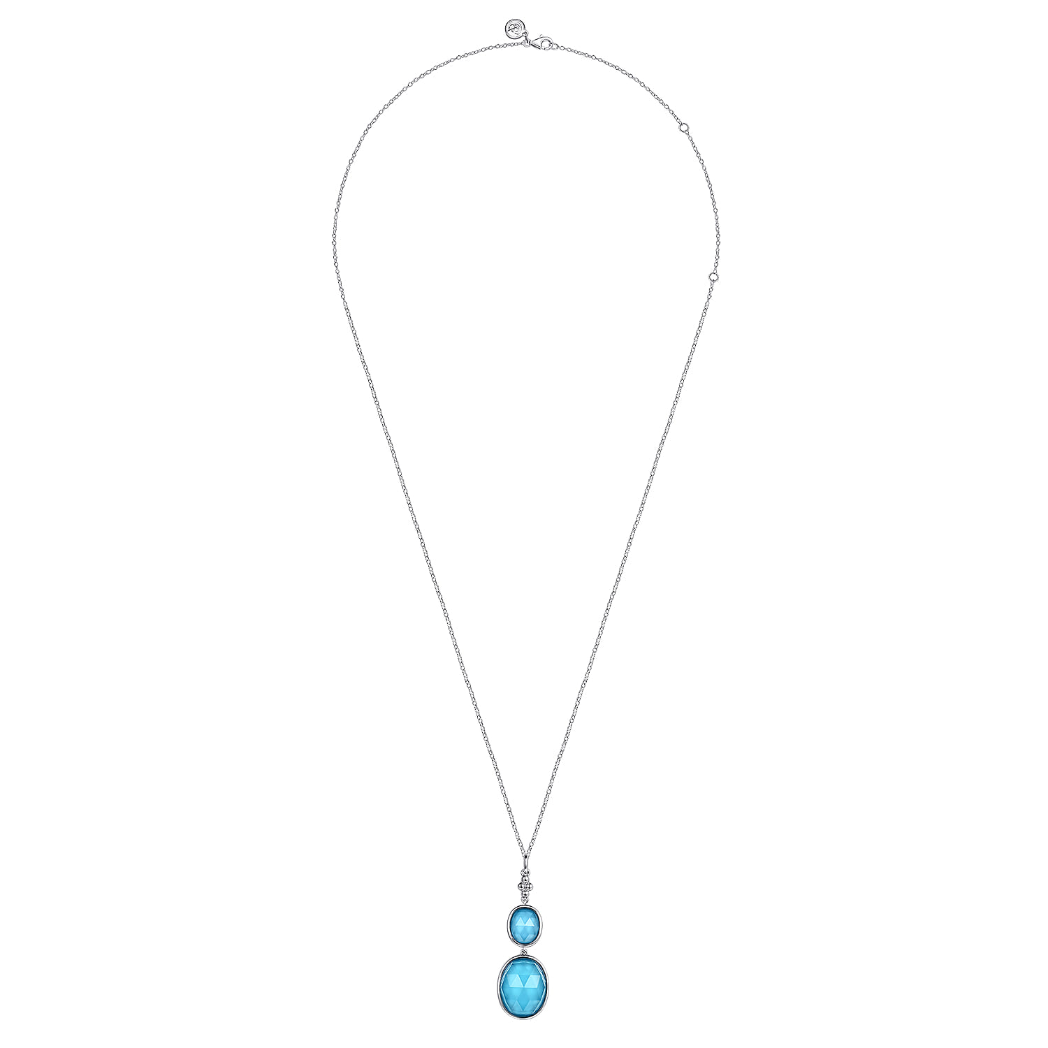 Pendant Drop Necklace 925 Sterling Silver Rock Crystal and Turquoise Bujukan