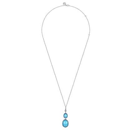 Pendant Drop Necklace 925 Sterling Silver Rock Crystal and Turquoise Bujukan