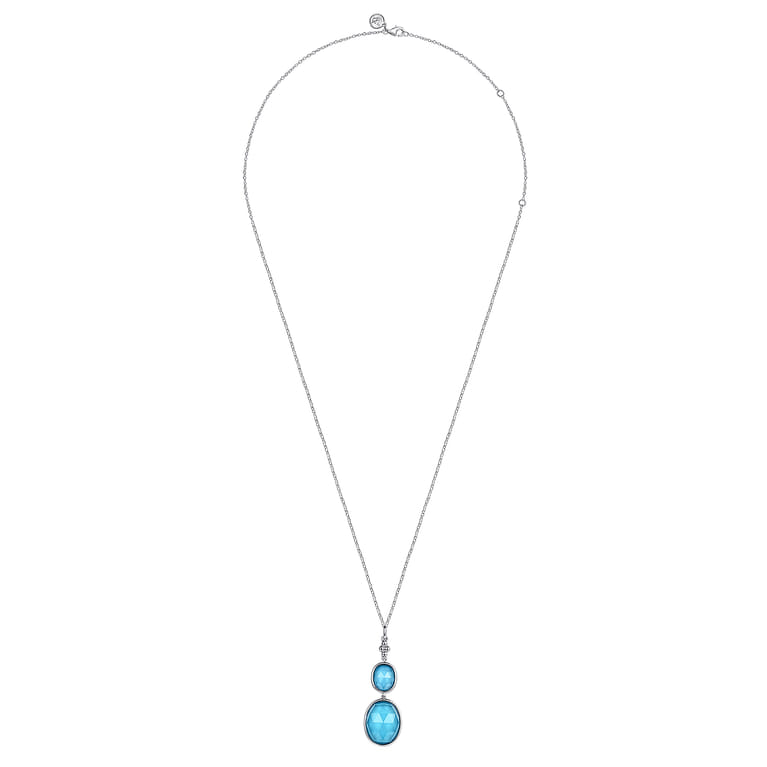 Pendant Drop Necklace 925 Sterling Silver Rock Crystal and Turquoise Bujukan - Shot 2