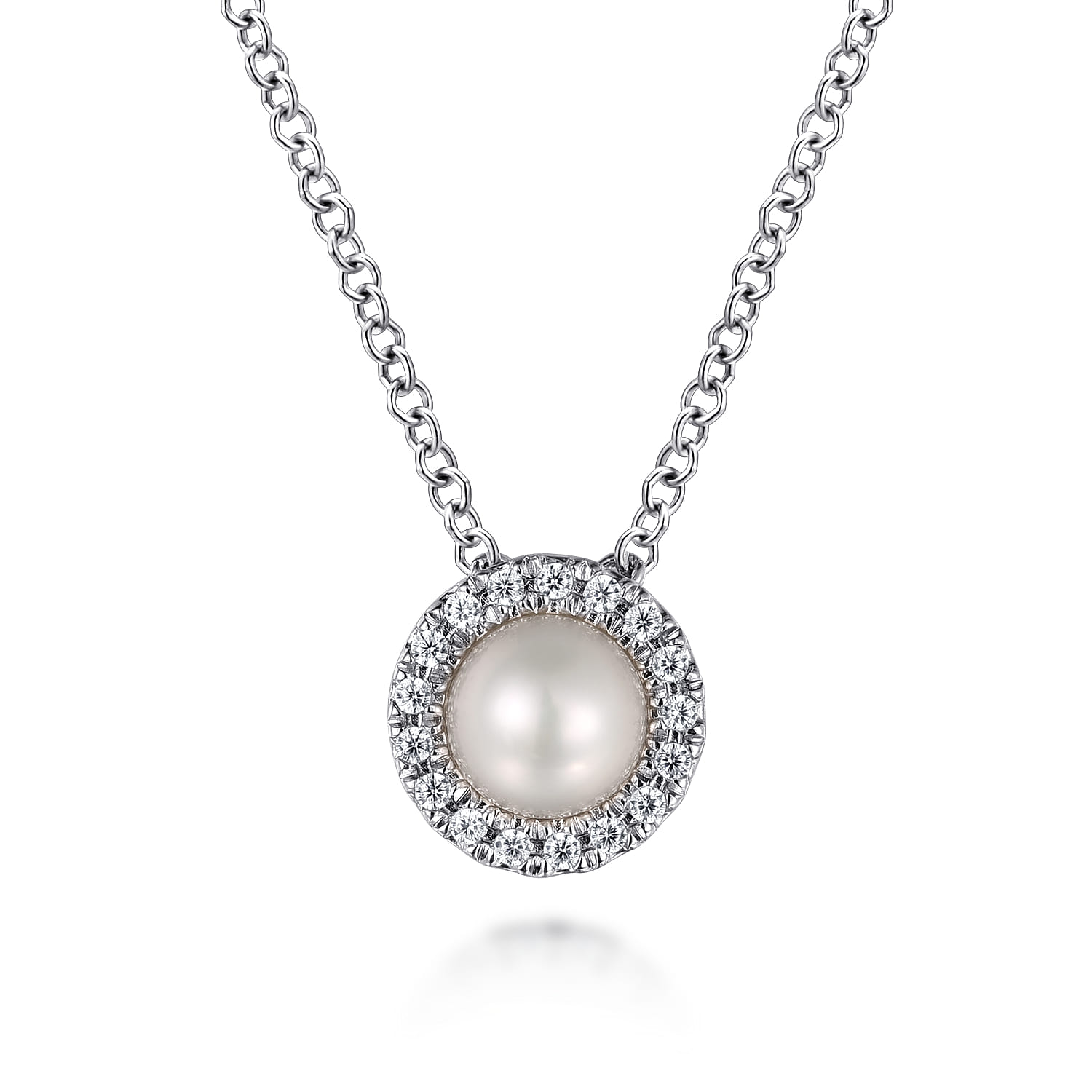 Pendant Necklace 14K White Gold Diamond and Pearl 0.05ct - 0.05 ct - Shot 1