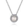 Pendant Necklace 14K White Gold Diamond and Pearl 0.05ct - 0.05 ct