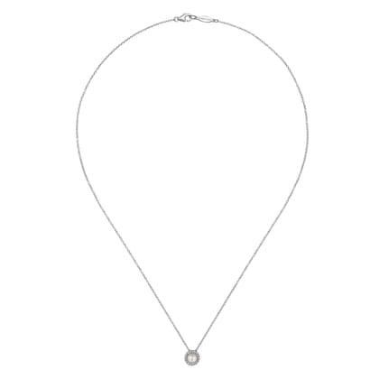 Pendant Necklace 14K White Gold Diamond and Pearl 0.05ct
