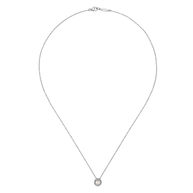Pendant Necklace 14K White Gold Diamond and Pearl 0.05ct - 0.05 ct - Shot 2