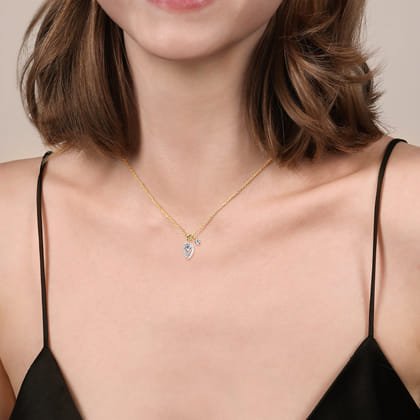 Pendant Necklace 14K White and Yellow Gold Diamond 0.3ct