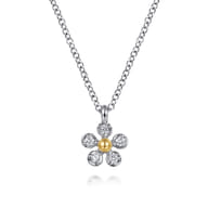 Pendant Necklace 14K Yellow Gold and 925 Sterling Silver Diamond 0.08ct