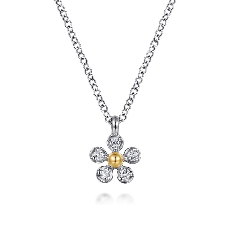 Pendant Necklace 14K Yellow Gold and 925 Sterling Silver Diamond 0.08ct - 0.08 ct - Shot 1
