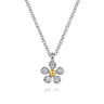 Pendant Necklace 14K Yellow Gold and 925 Sterling Silver Diamond 0.08ct - 0.08 ct