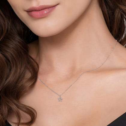 Pendant Necklace 14K Yellow Gold and 925 Sterling Silver Diamond 0.08ct