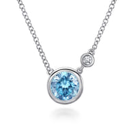 Pendant Necklace 925 Sterling Silver Diamond and Blue Topaz 0.02ct