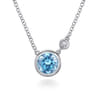 Pendant Necklace 925 Sterling Silver Diamond and Blue Topaz 0.02ct - 0.02 ct