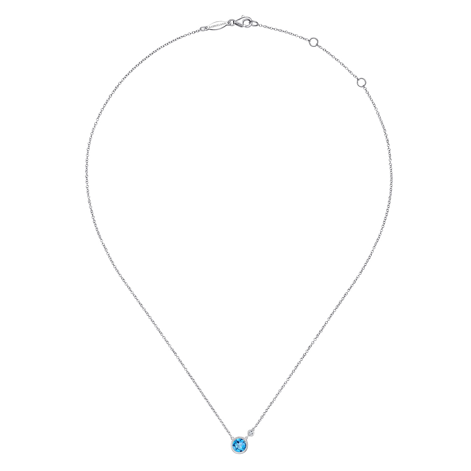 Pendant Necklace 925 Sterling Silver Diamond and Blue Topaz 0.02ct