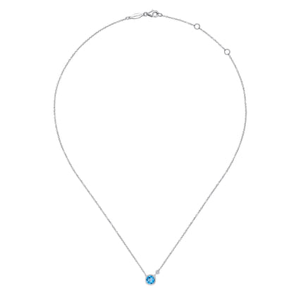 Pendant Necklace 925 Sterling Silver Diamond and Blue Topaz 0.02ct
