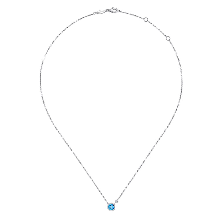 Pendant Necklace 925 Sterling Silver Diamond and Blue Topaz 0.02ct - 0.02 ct - Shot 2