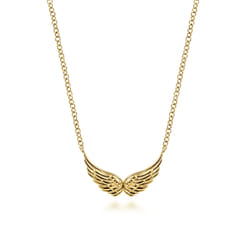 Pendant Necklace Angel Wings 14K Yellow Gold