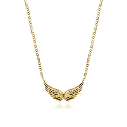 Pendant Necklace Angel Wings 14K Yellow Gold