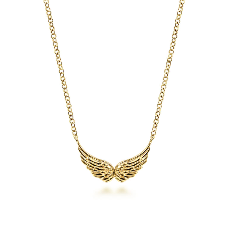 Pendant Necklace Angel Wings 14K Yellow Gold - Shot 1