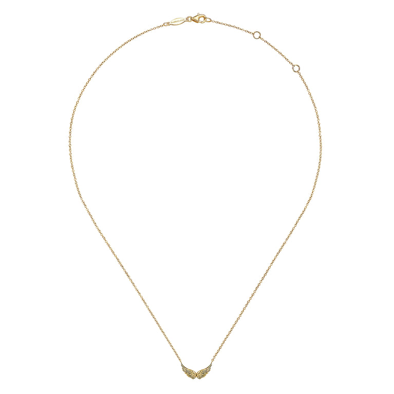 Pendant Necklace Angel Wings 14K Yellow Gold - Shot 2