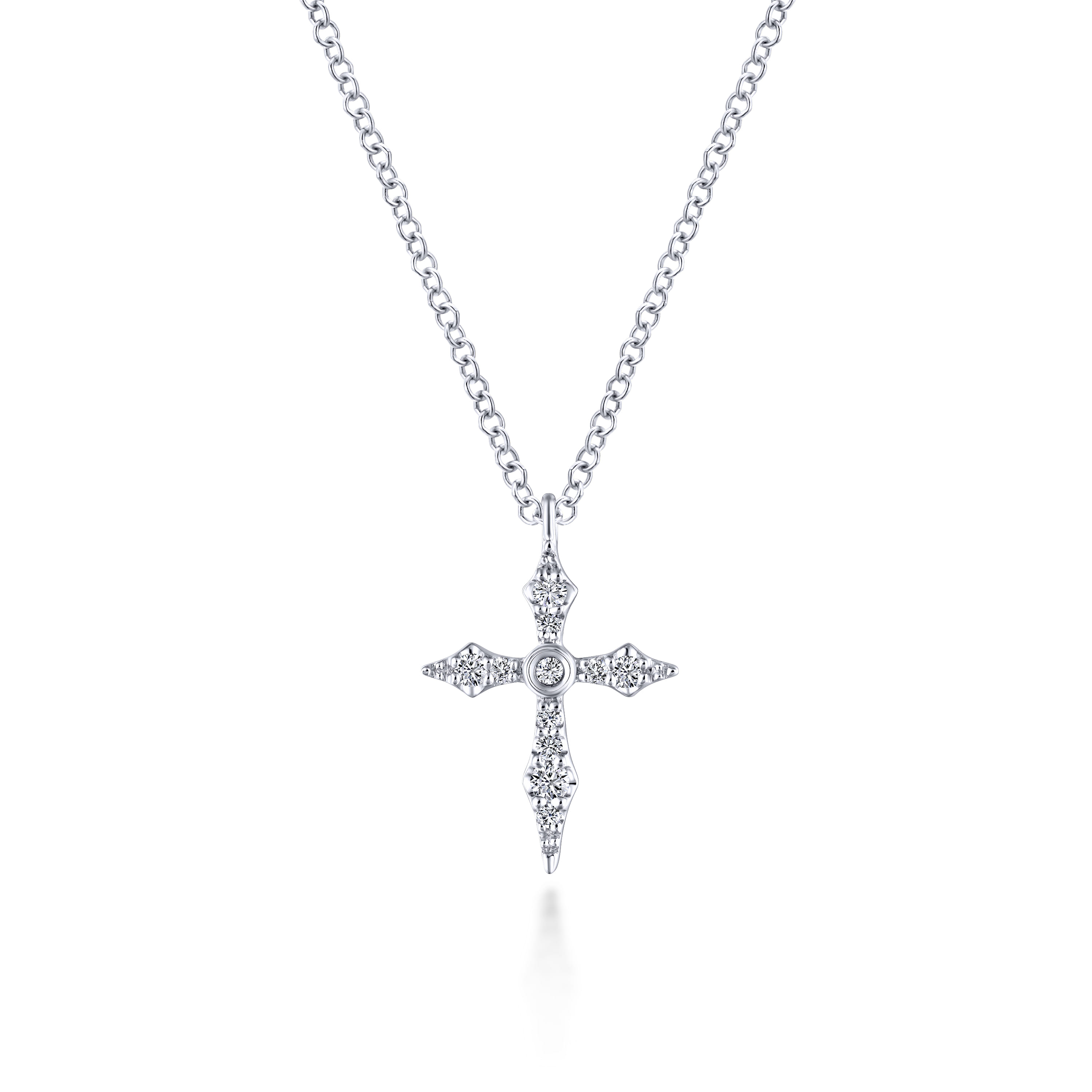 Pendant Necklace Cross 14K White Gold Diamond 0.09ct - 0.09 ct - Shot 1