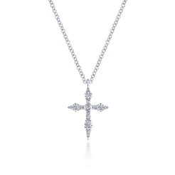 Pendant Necklace Cross 14K White Gold Diamond 0.09ct