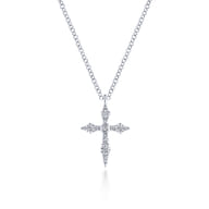 Pendant Necklace Cross 14K White Gold Diamond 0.09ct