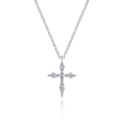 Pendant Necklace Cross 14K White Gold Diamond 0.09ct