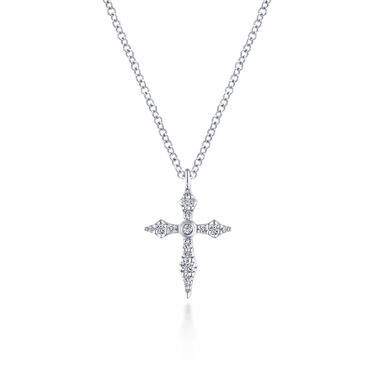 Pendant Necklace Cross 14K White Gold Diamond 0.09ct - 0.09 ct - Shot 1