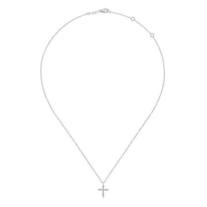 Pendant Necklace Cross 14K White Gold Diamond 0.09ct