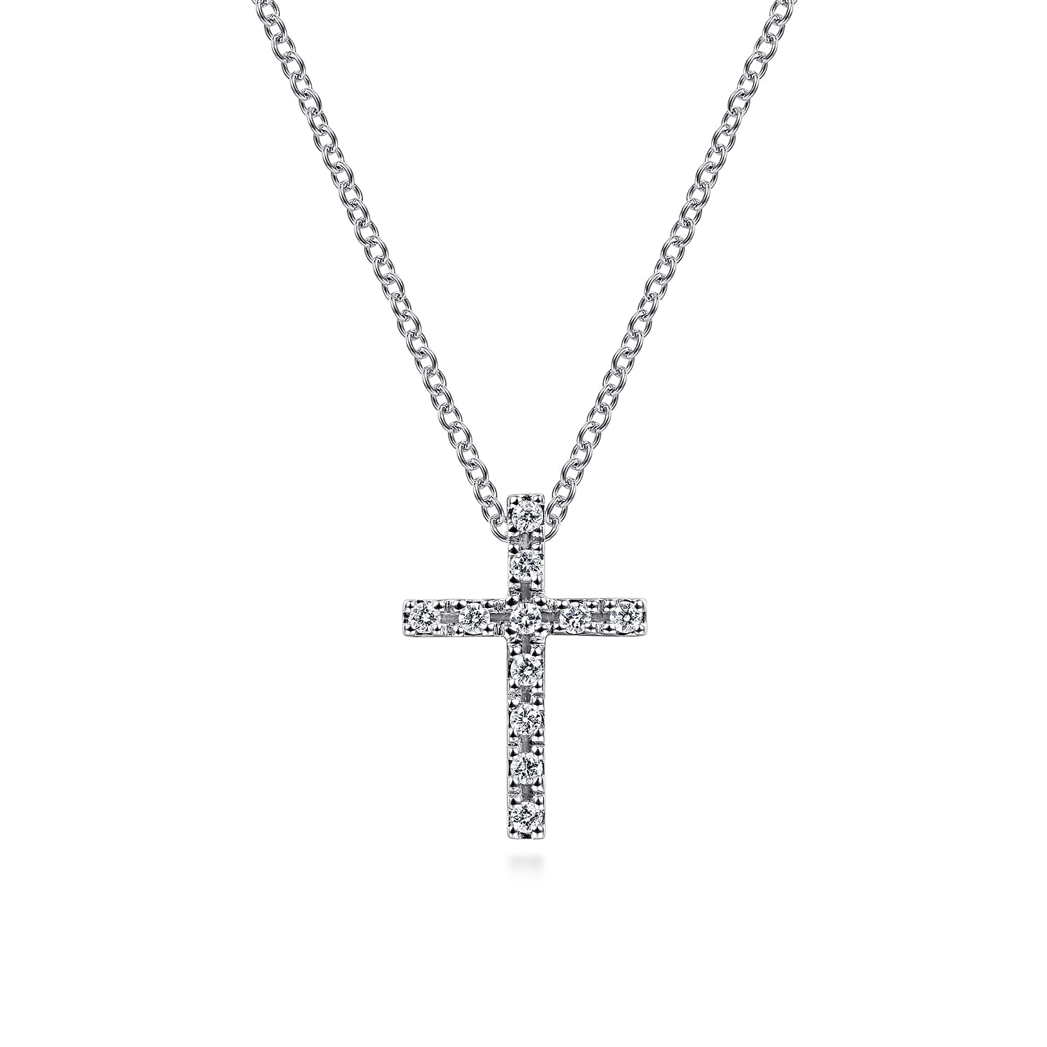 Pendant Necklace Cross 14K White Gold Diamond 0.1ct