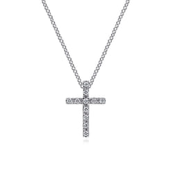 Pendant Necklace Cross 14K White Gold Diamond 0.1ct