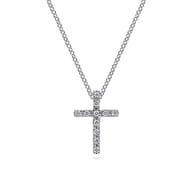 Pendant Necklace Cross 14K White Gold Diamond 0.1ct