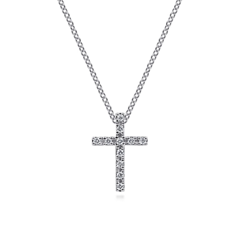 Pendant Necklace Cross 14K White Gold Diamond 0.1ct - 0.1 ct - Shot 1