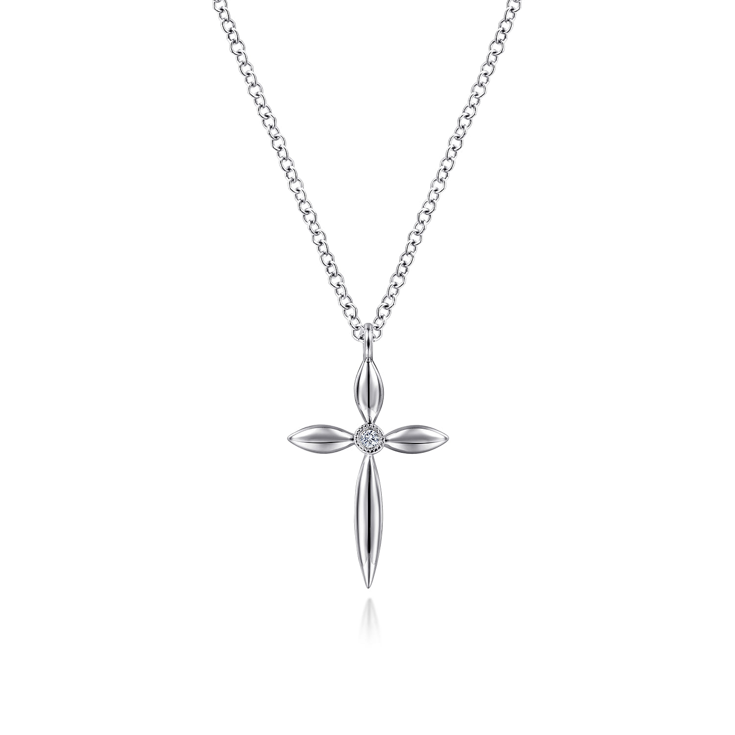 Pendant Necklace Cross 925 Sterling Silver Diamond 0.01ct - 0.01 ct - Shot 1